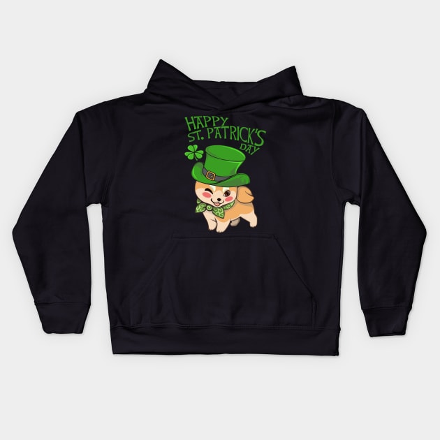 St Patrick Shiba Inu Cute Dog Kawaii Kids Hoodie by Aliaksandr